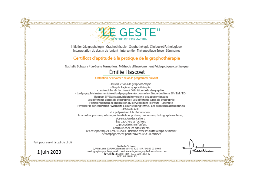 photo diplome Emilie Hascoët