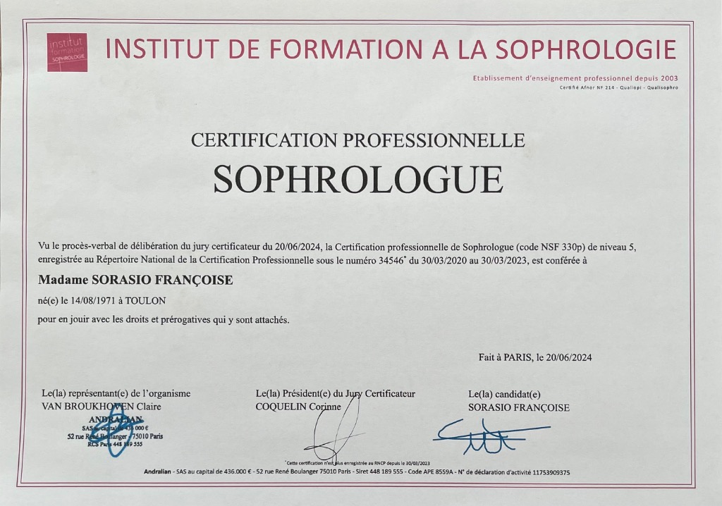 photo diplome Françoise SORASIO GIMENEZ