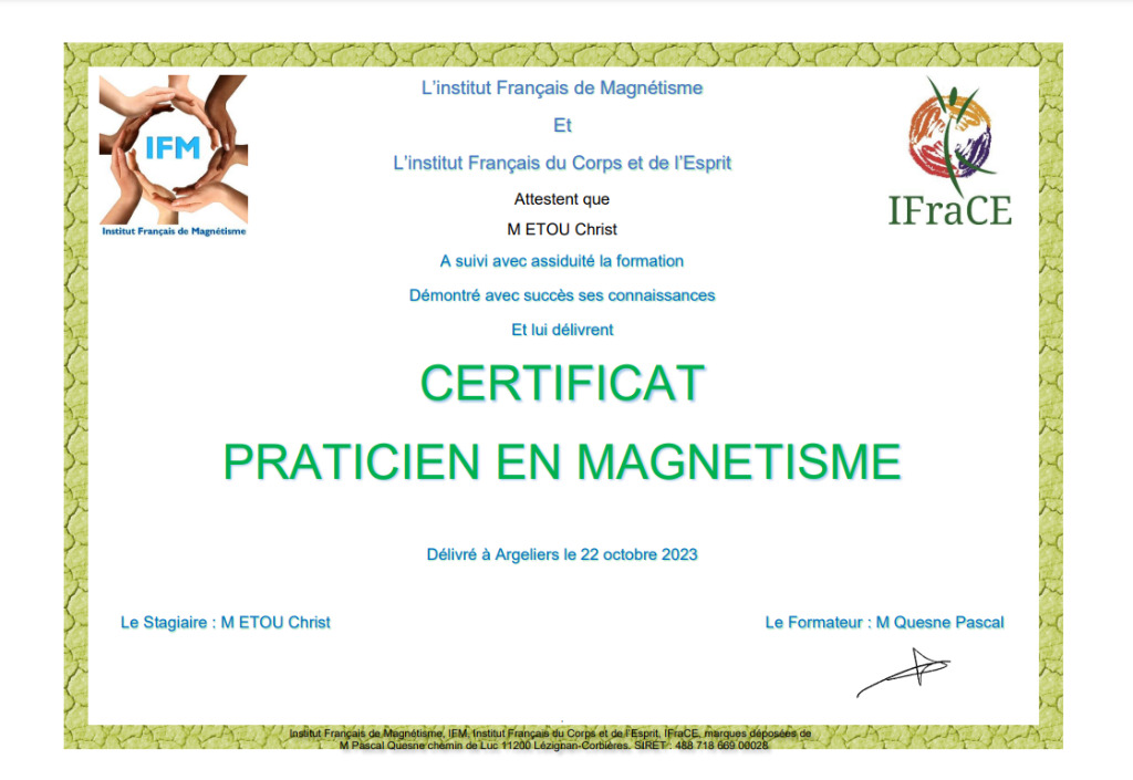 photo diplome Christ Etou