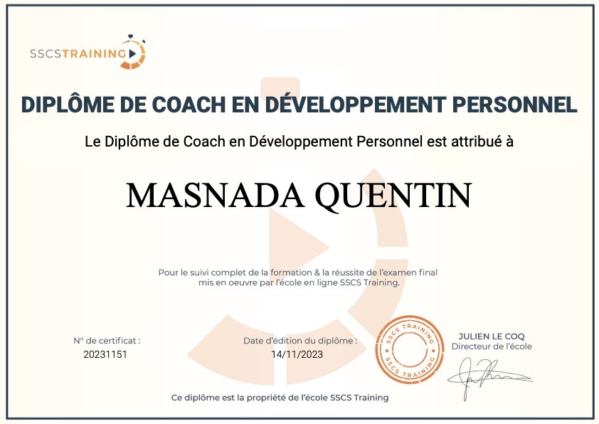 photo diplome Quentin M Coaching