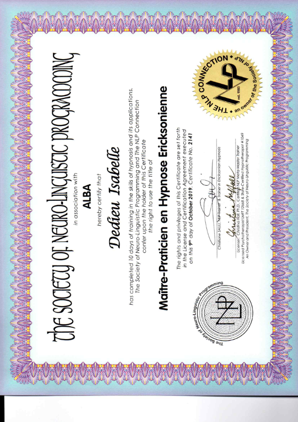 photo diplome Isabelle Dedieu