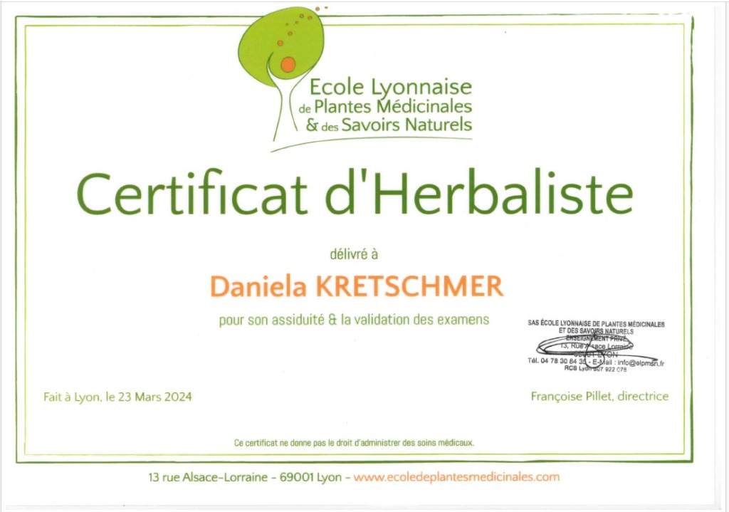 photo diplome Daniela Herbaliste