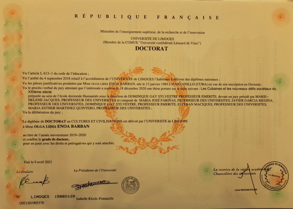 photo diplome OLGA LIDIA DELL AMICO