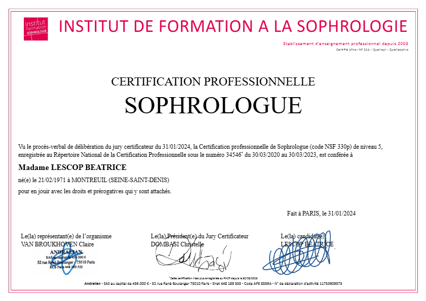 photo diplome Béatrice LESCOP