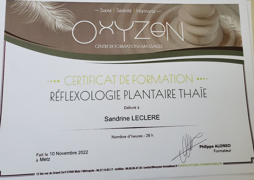 photo diplome Sandrine.L Bien-être Naturel