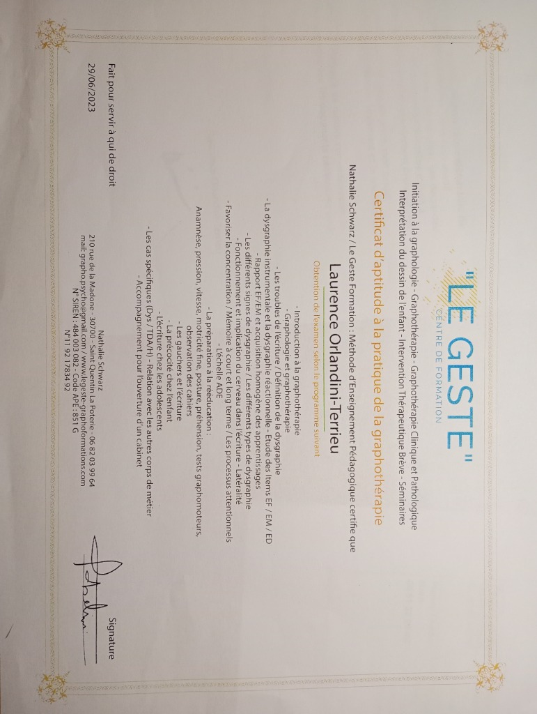 photo diplome Laurence ORLANDINI-TERRIEU