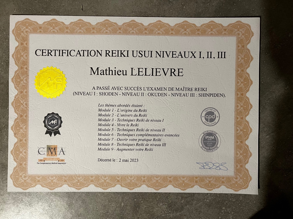 photo diplome Coach Reiki 44