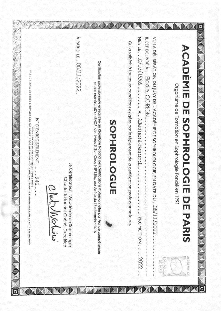 photo diplome Sophroelo 