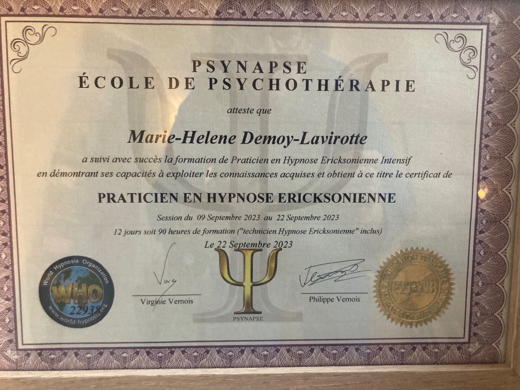 photo diplome MHL HYPNOSE
