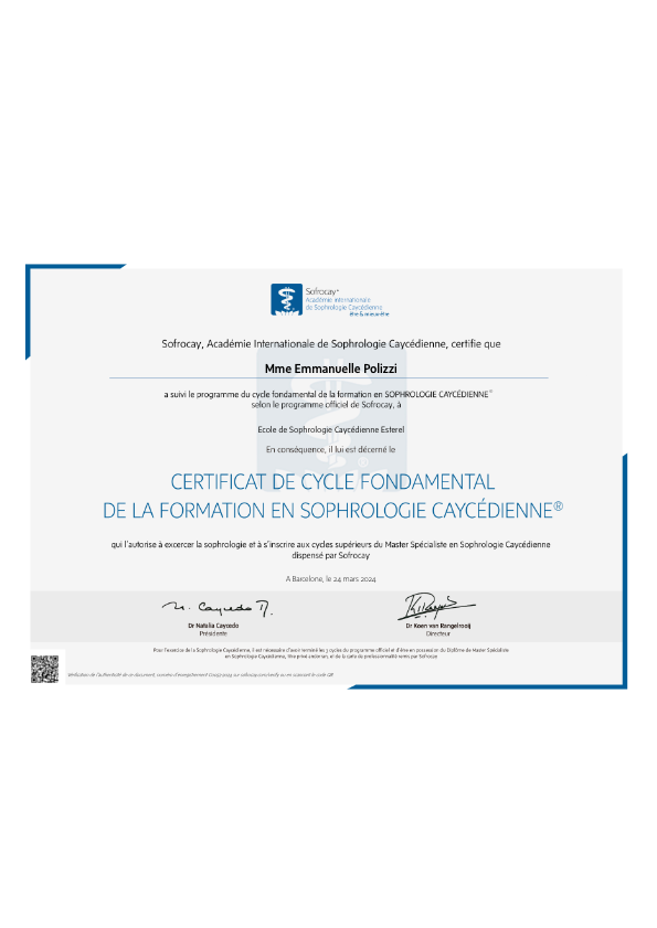 photo diplome Aline AMILL sophrologue 