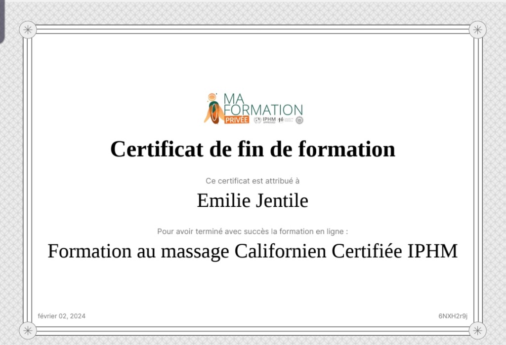 photo diplome L’harmonie d’Émilie 