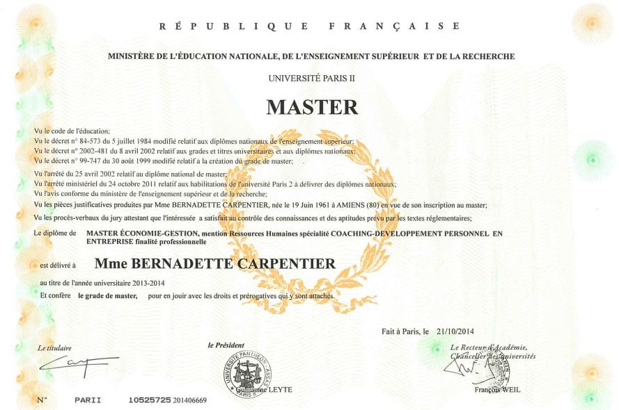 photo diplome Bernadette CARPENTIER