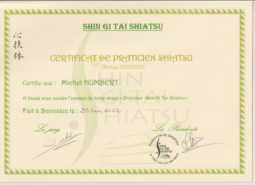 photo diplome Michel HUMBERT SHIATSU
