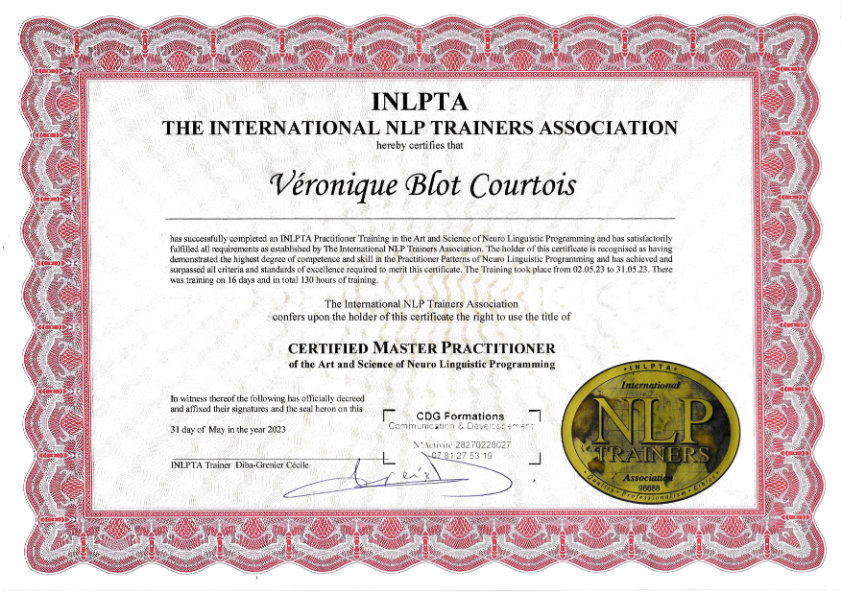 photo diplome Véronique BLOT COURTOIS