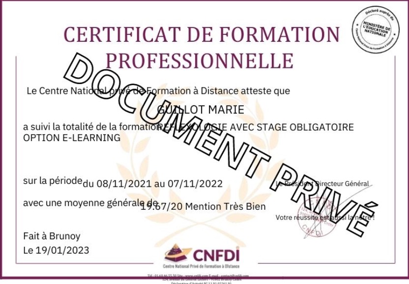 photo diplome Réflex’O Thérapie