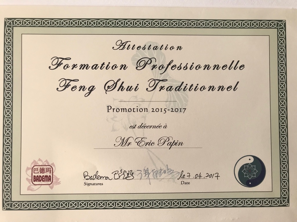 photo diplome Eric Alternative Feng Shui