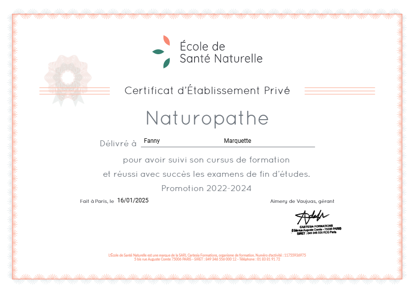 photo diplome Equilibres Intérieurs - Fanny