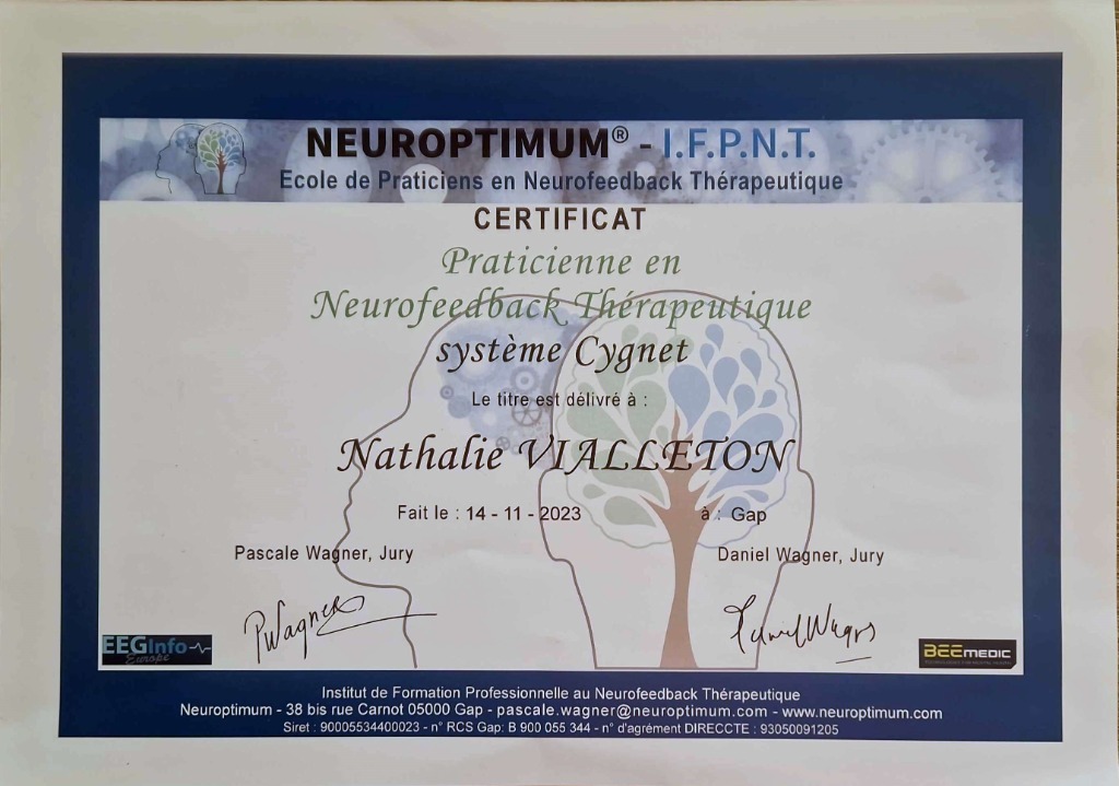 photo diplome Neuroxygène Nathalie Vialleton 