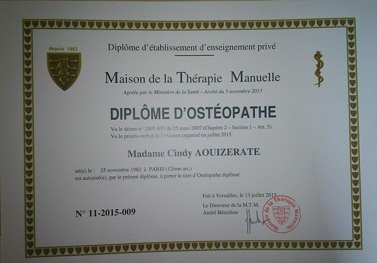 photo diplome Cindy Aouizerate