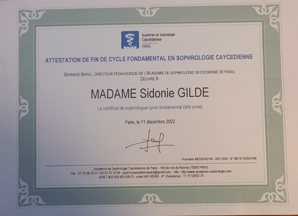 photo diplome Sidonie Gilde