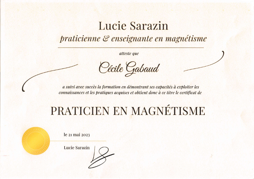 photo diplome Cécile Gabaud Magnétisme 