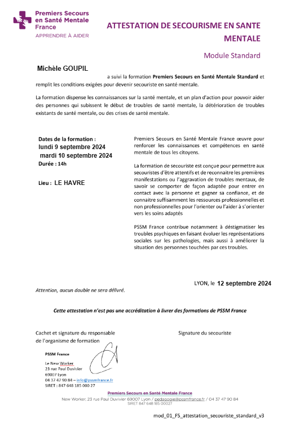 photo diplome MIchèle GOUPIL