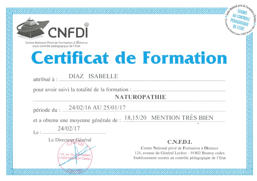 photo diplome Isabelle Diaz