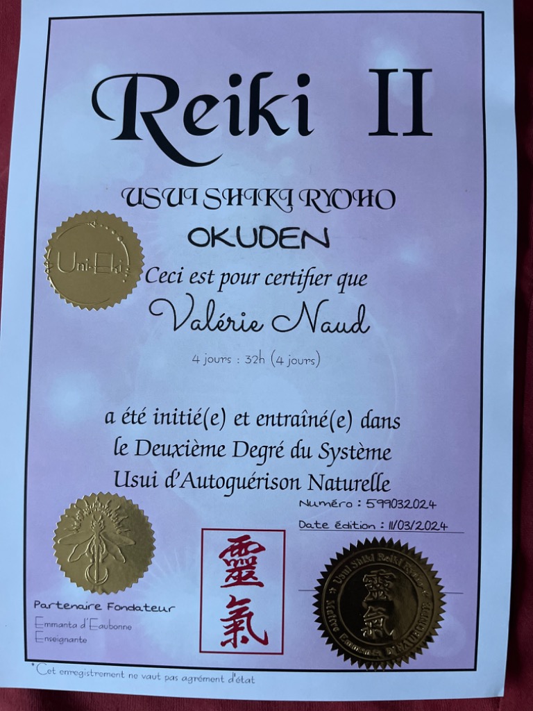 photo diplome Saunoki Reiki