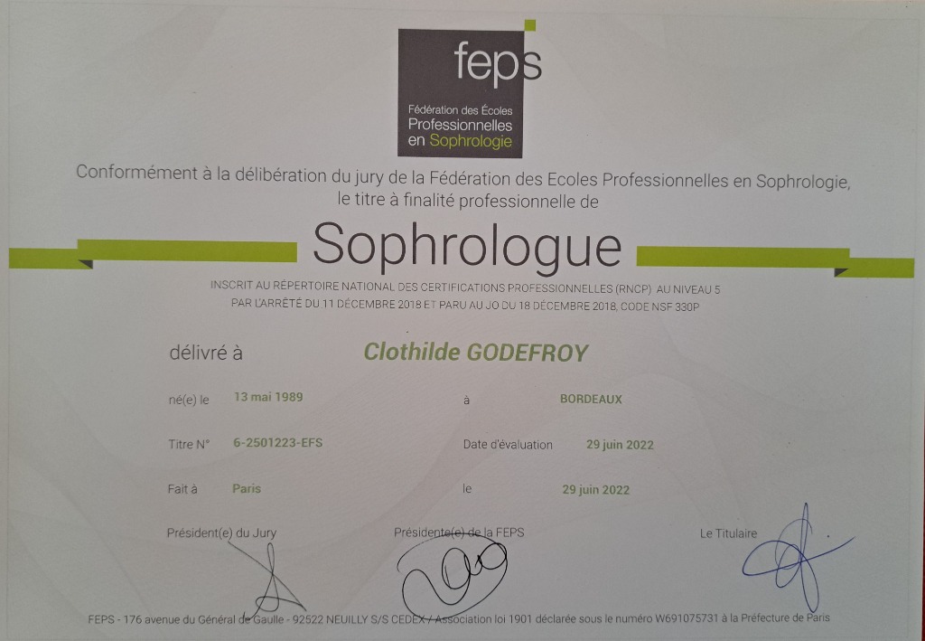 photo diplome Sud Sophrologie