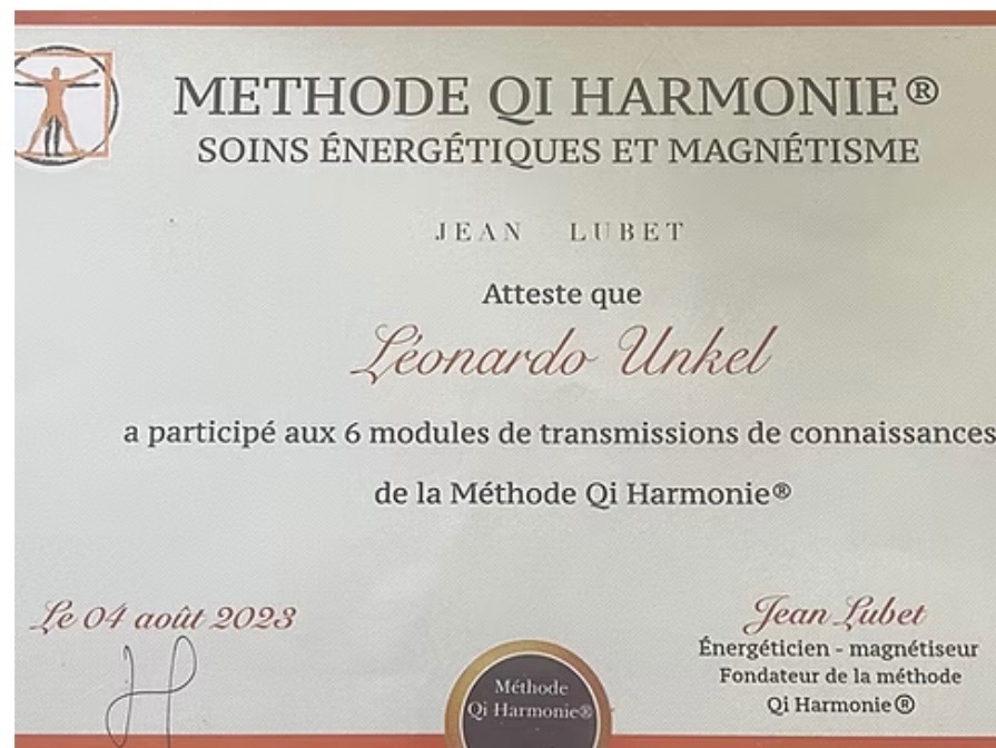 photo diplome Leonardo Unkel : Cabinet Thérapie Leonardo Unkel