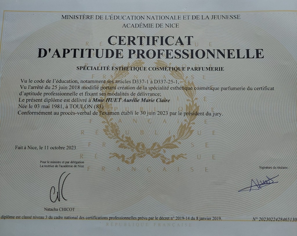 photo diplome Rituels d’Auré 