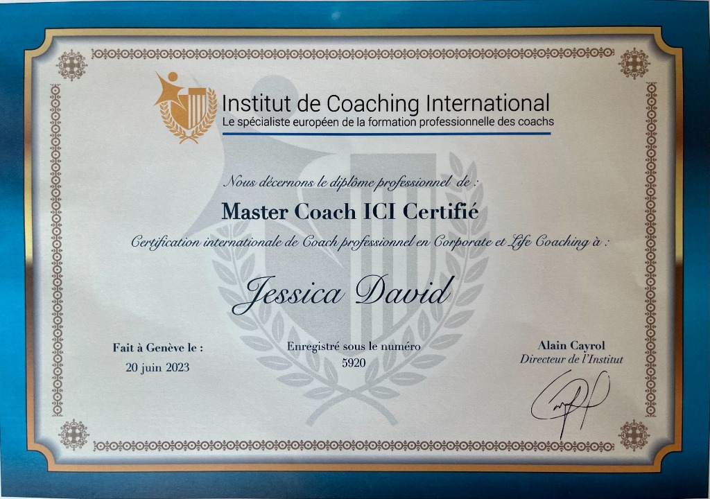 photo diplome Jessica David Coaching