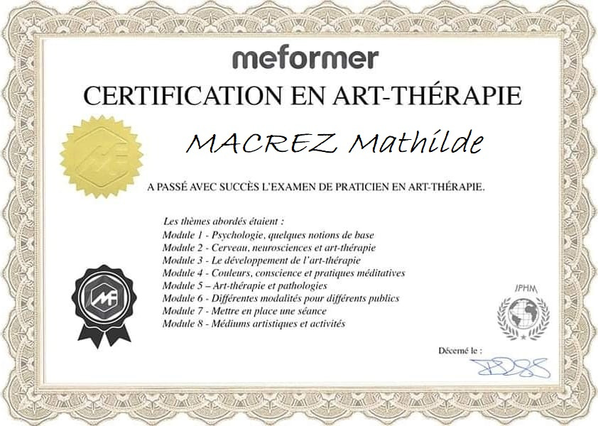 photo diplome MADA Art-thérapie