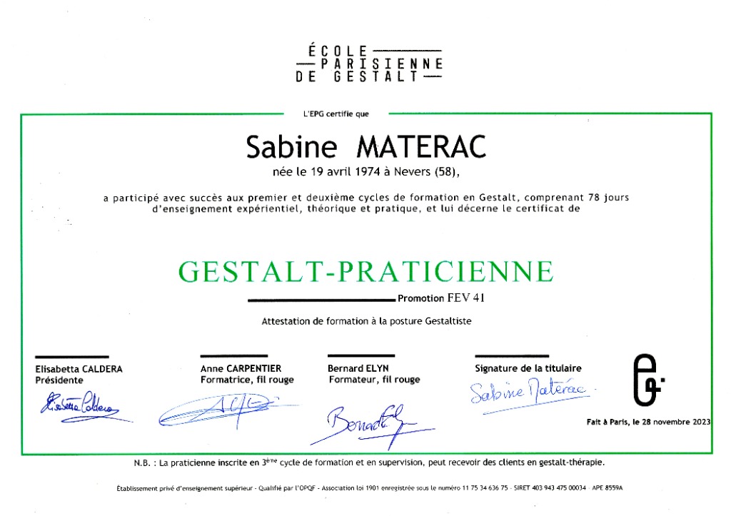 photo diplome Sabine Matérac