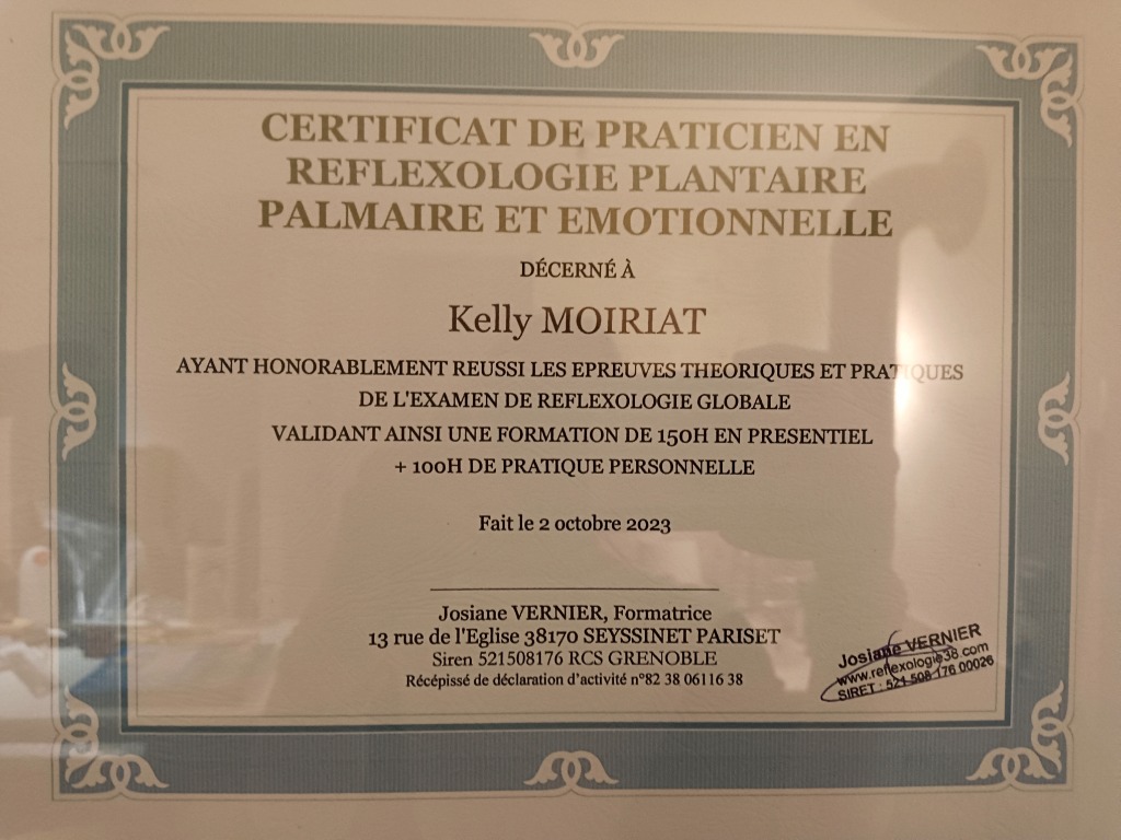 photo diplome Kellyreflexologie