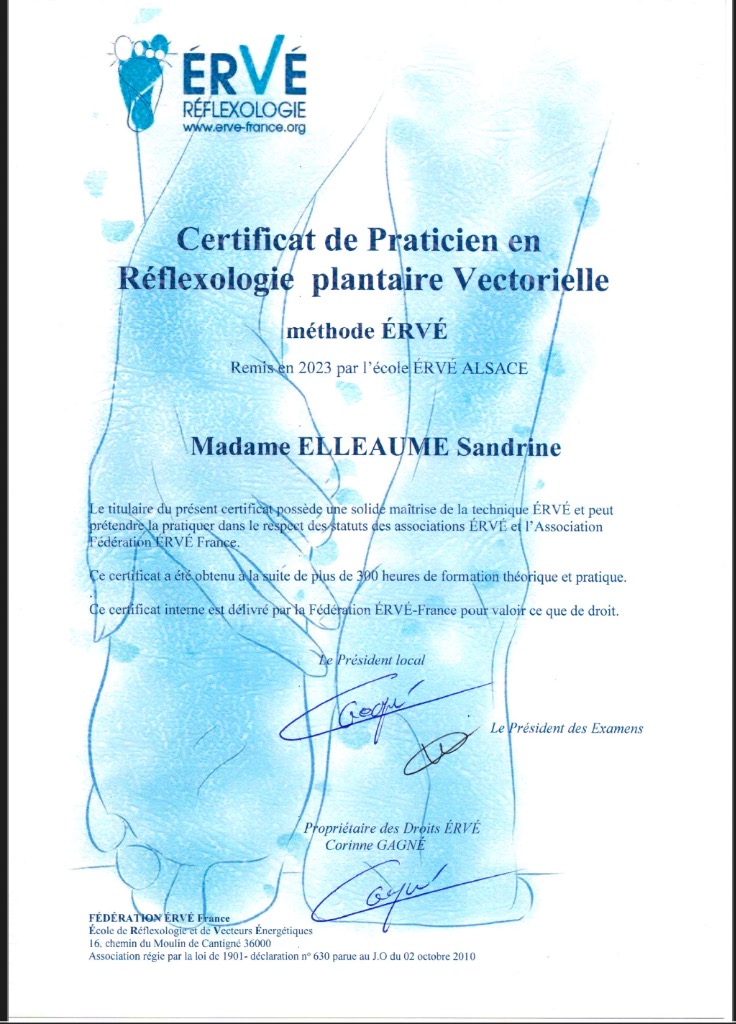 photo diplome L’Alchimiste des Corps - Sandrine Elleaume