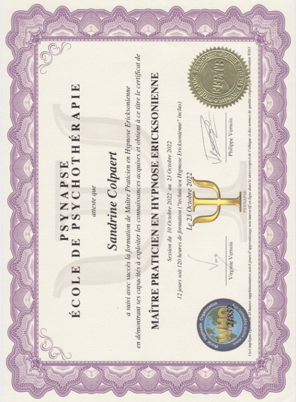 photo diplome SC Hypnocoach