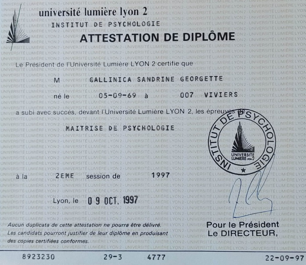 photo diplome Sandrine GALLINICA