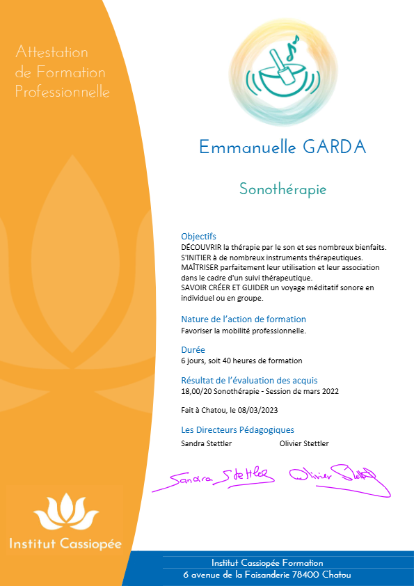 photo diplome Emmanuelle Garda - Aux Murmures de Soi
