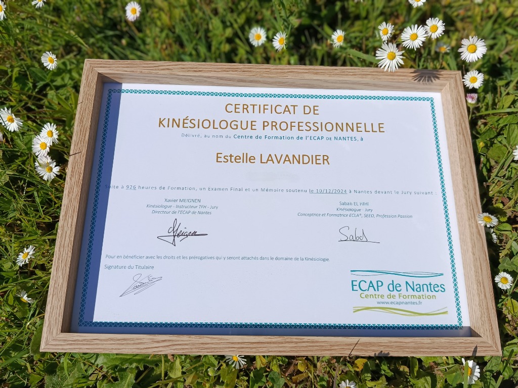 photo diplome ESTELLE LAVANDIER KINESIOLOGIE