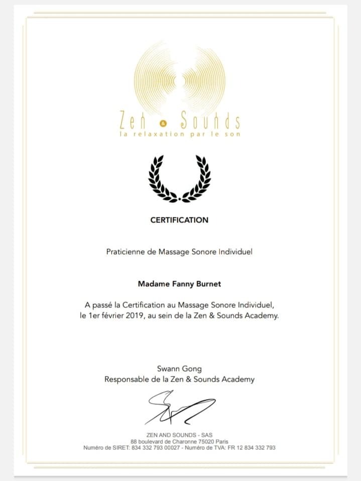 photo diplome Sono Zen Fanny Burnet