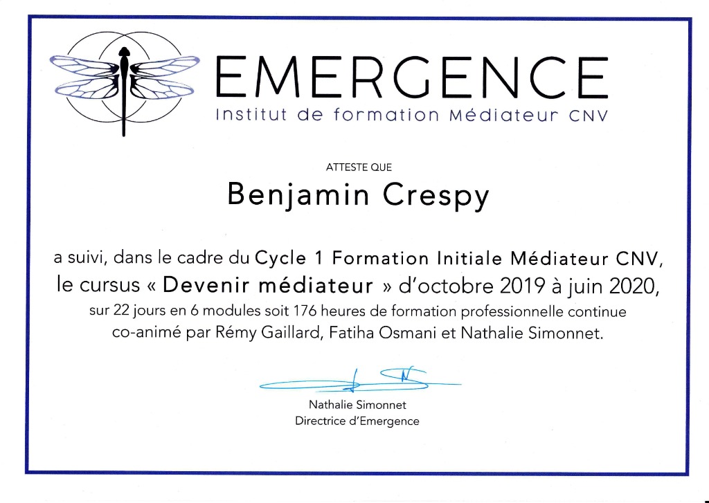 photo diplome Benjamin Crespy - Médiation & Communication