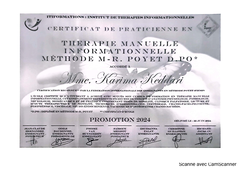 photo diplome Karima KEDDARI (Méthode poyet)