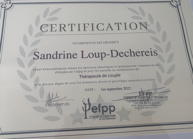 photo diplome Sandrine Loup-Dechereis