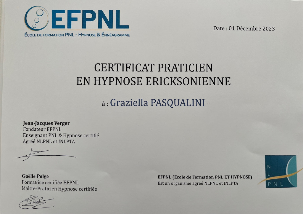 photo activite Graziella Pasqualini - hypnothérapeute - Coach HEC