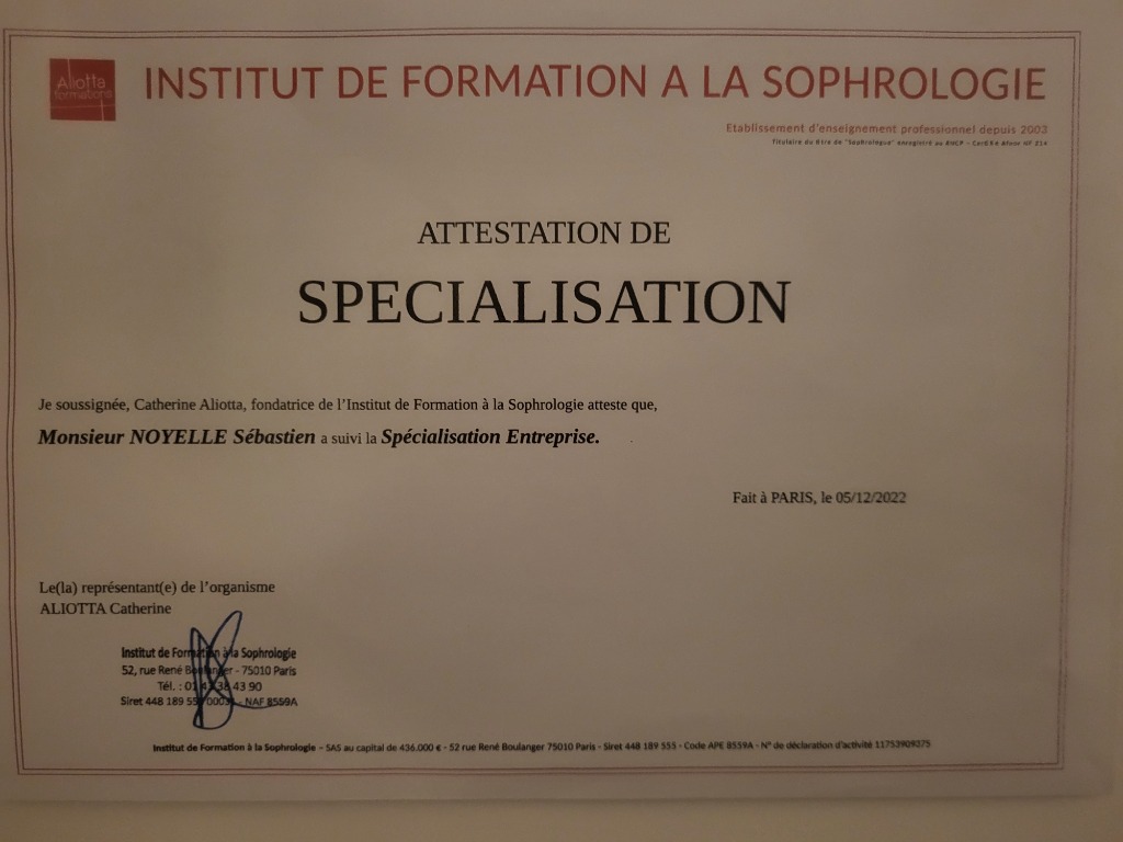 photo diplome Sebastien sophrologue