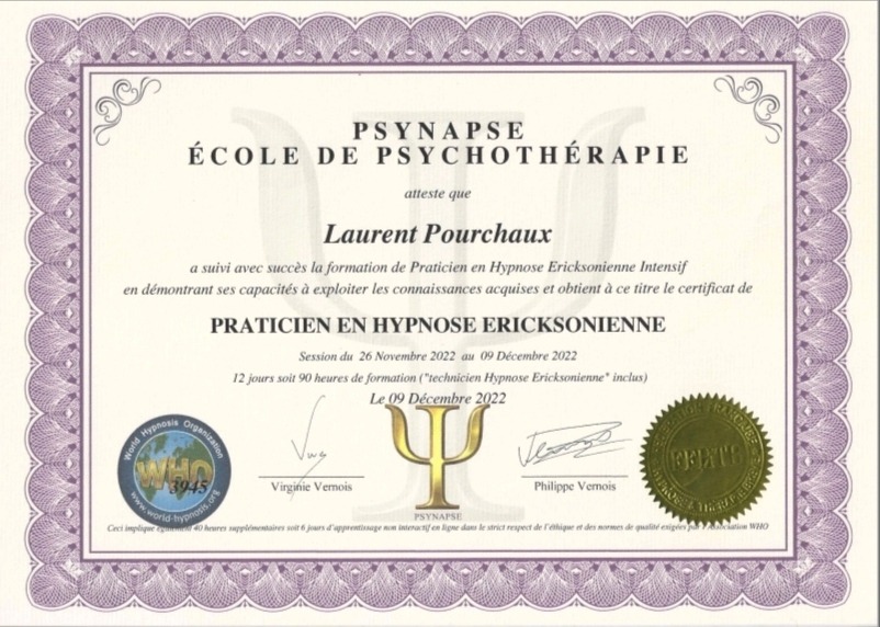 photo diplome OBE HYPNOSE "EI"