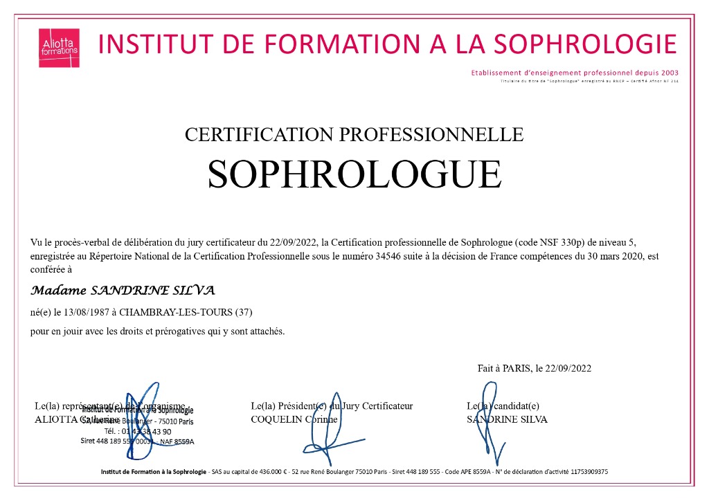 photo diplome Sophro’Riso