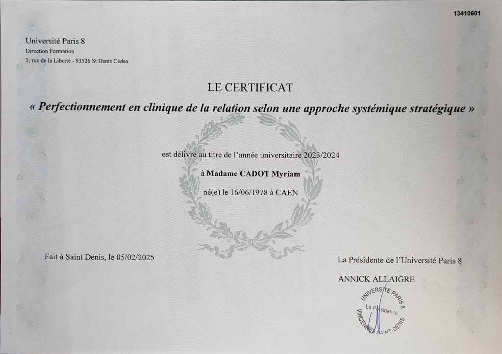 photo diplome Myriam Cadot