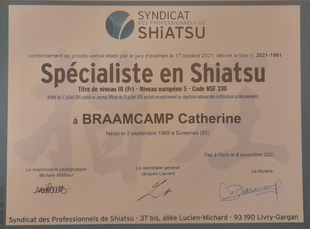 photo diplome Catherine BRAAMCAMP - Corps Coeur Conscience